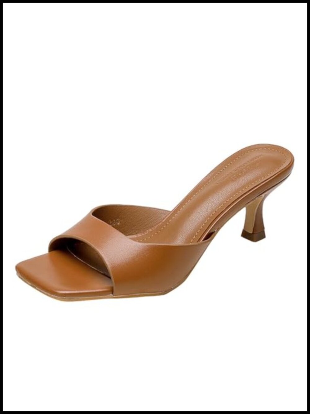 Women's Square Open Toe Kitten Heel Slides Sandals Faux Leather Slip-On Mules
